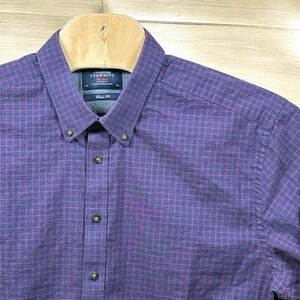 Charles Tyrwhitt Weekend Men 2XL Purple Red Check Dress Shirt Classic Fit